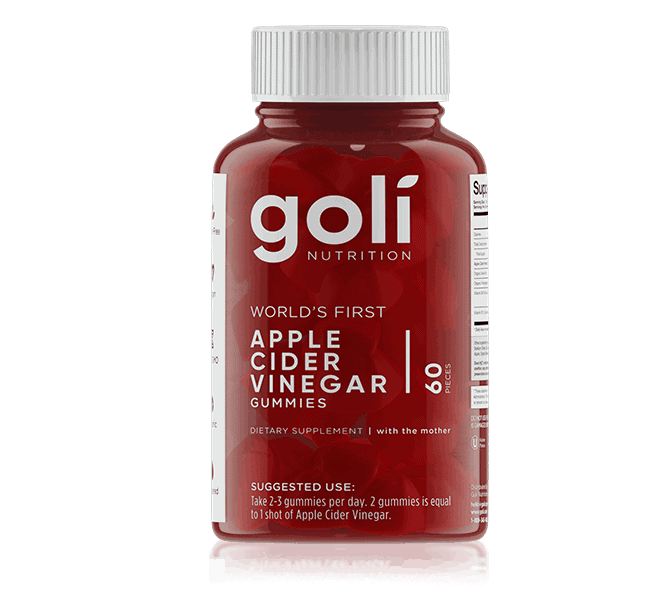 Red bottle of sixty goli apple cider vinegar gummies