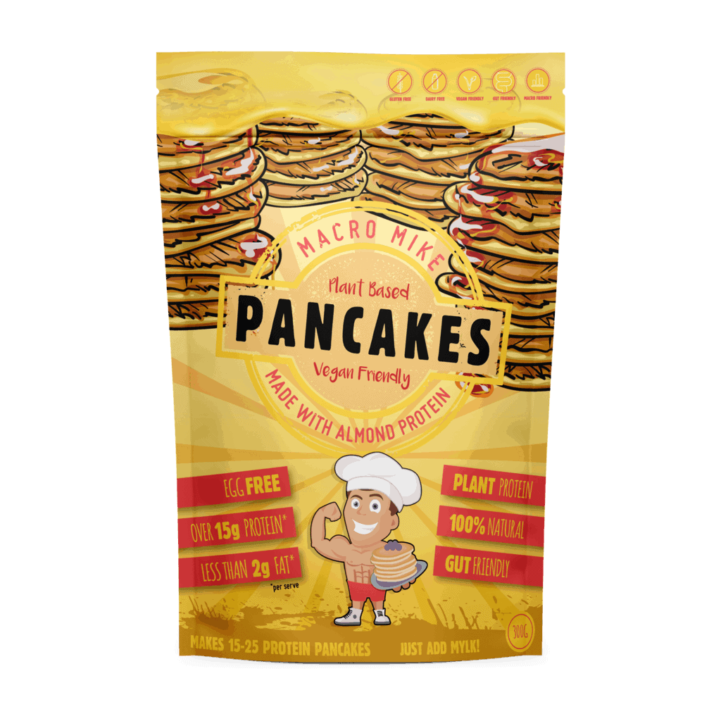 Macro mike almond protein pancake mix bright yellow 300g packet