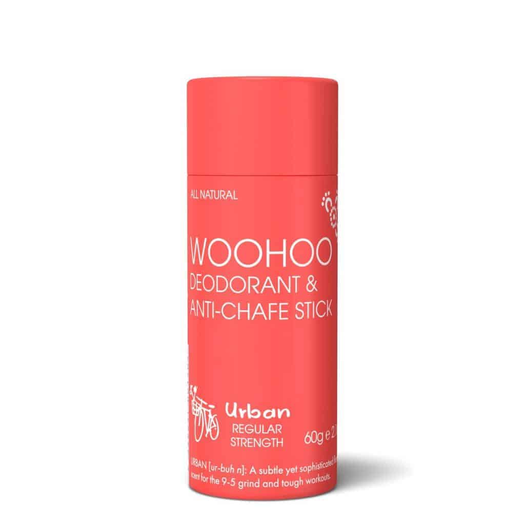Woohoo deodorant urban scent 60g stick in red cardboard tube