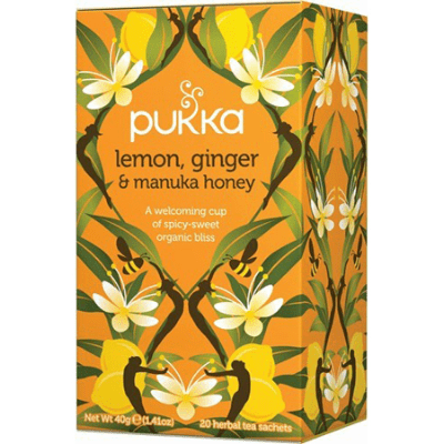 Pukka lemon ginger and manuka honey orange box