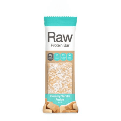 raw protein bar product image. Turquoise blue wrapper.