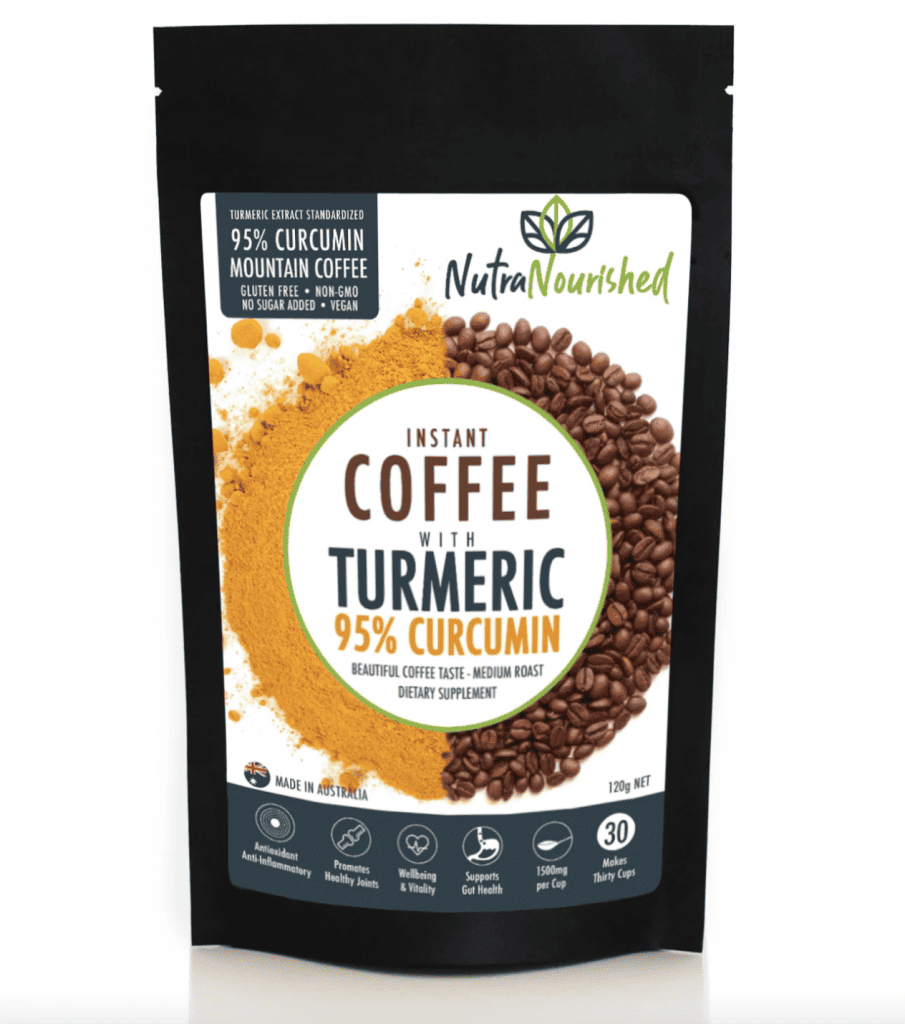 coffee with turmeric curcumin black pouch with coffee and turmuric illustration